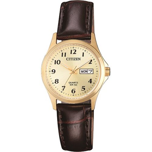 EQ200207P Gold Ladies Watch With Brown Leather Band