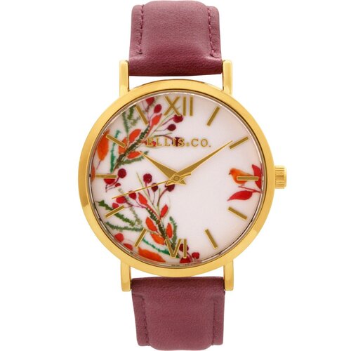 Holly Floral Dial Burgundy Leather Band