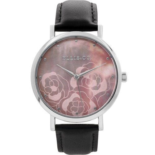 Holly Mother of Pearl Rose Patterned Dial Black Leather