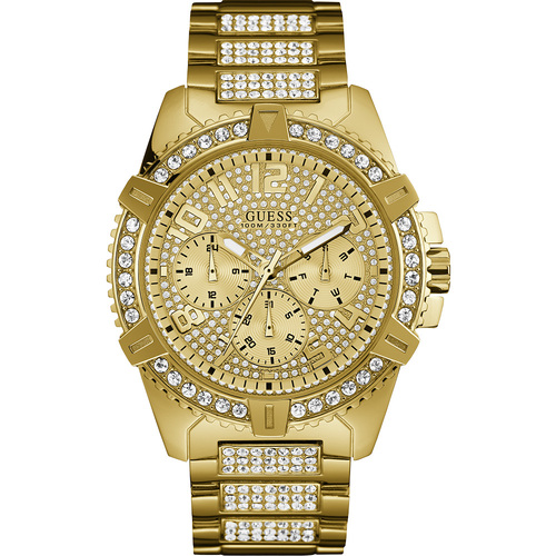Guess Frontier W0799G2 Stone Set Gold Tone Mens Watch
