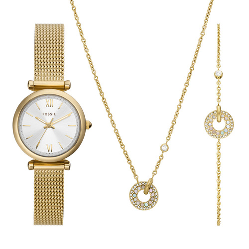Fossil ES5251SET Carlie Gold Tone Womens Watch with Bracelet and Chain
